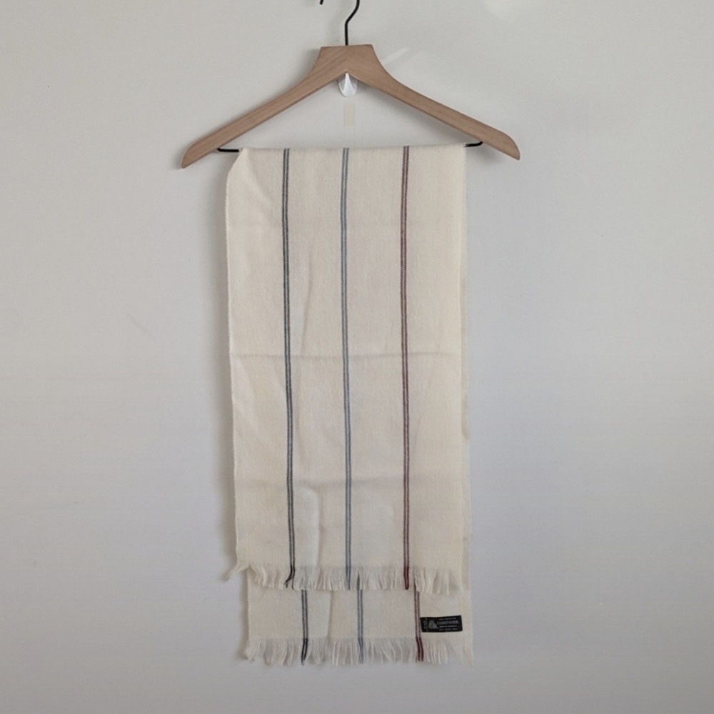 Kilkenny Cream Striped Lamswool Fringe Neck Scarf
